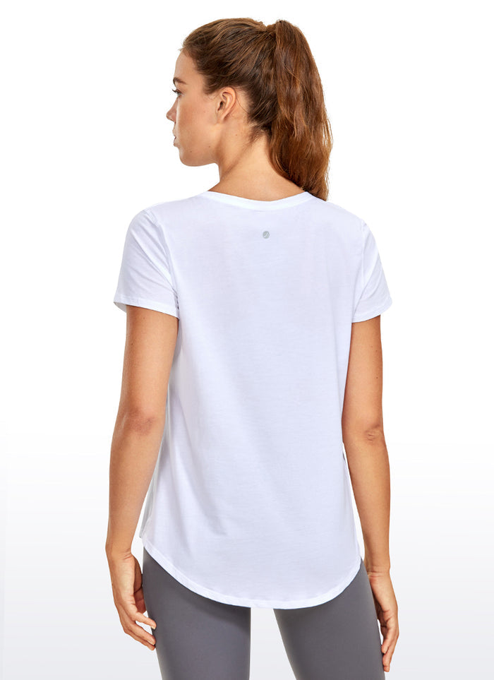CRZ YOGA Women's Casual Relaxed Fit Shirts Pima Cotton Short Sleeves White