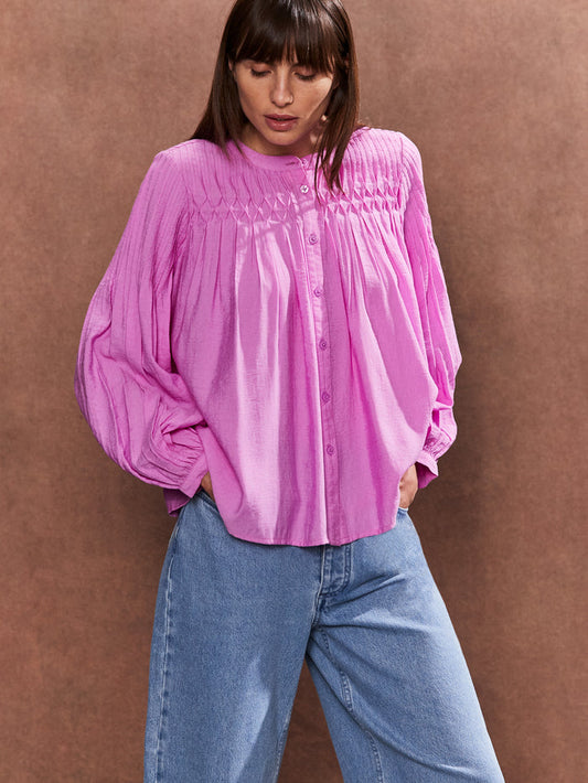 Pink Smocked Detail Blouse
