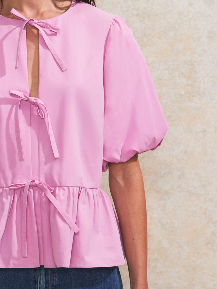 Pink Tie-Front Cotton Blouse
