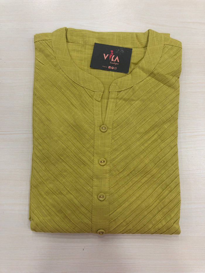 Pintuck Yoke kurti - Lime Green