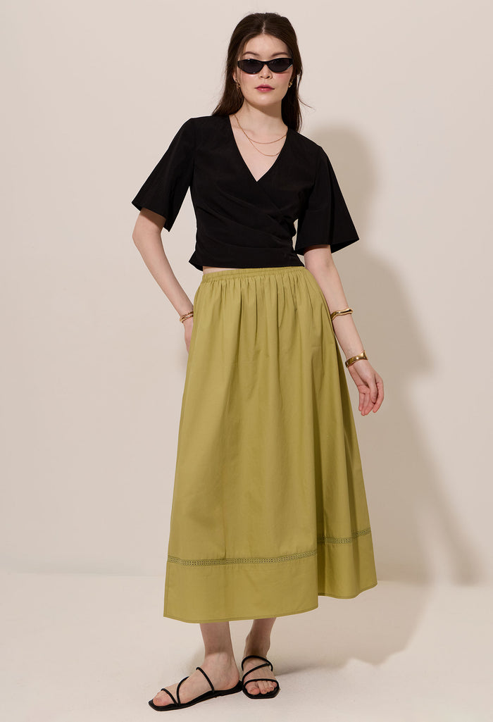 Pleated Surplice Faux Wrap Crop Top