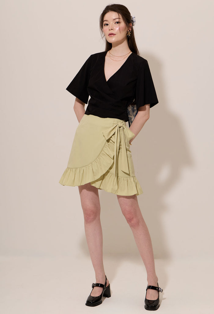 Pleated Surplice Faux Wrap Crop Top