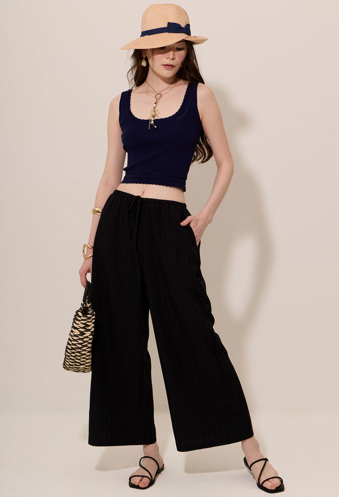 Plissé Elastic Drawstring Pants
