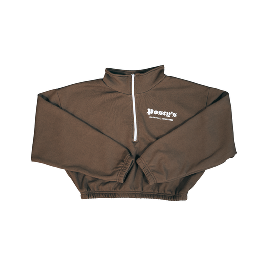 PM Logo Crop Half Zip Chocolate Brown Sweatshirt
