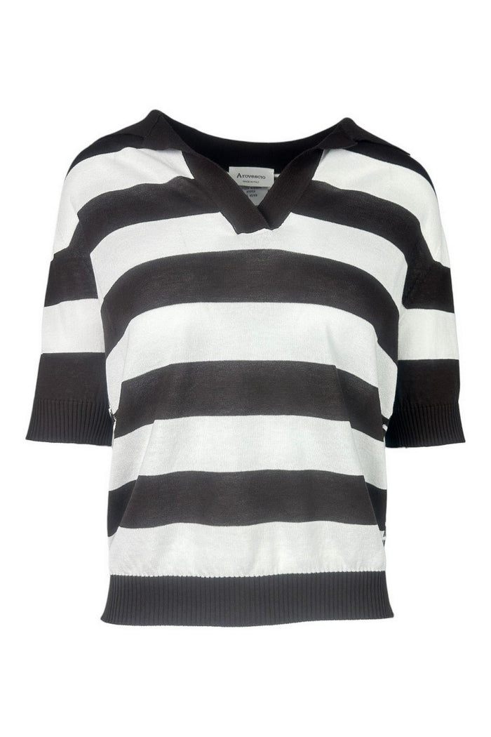 polo donna a righe marrone e bianco