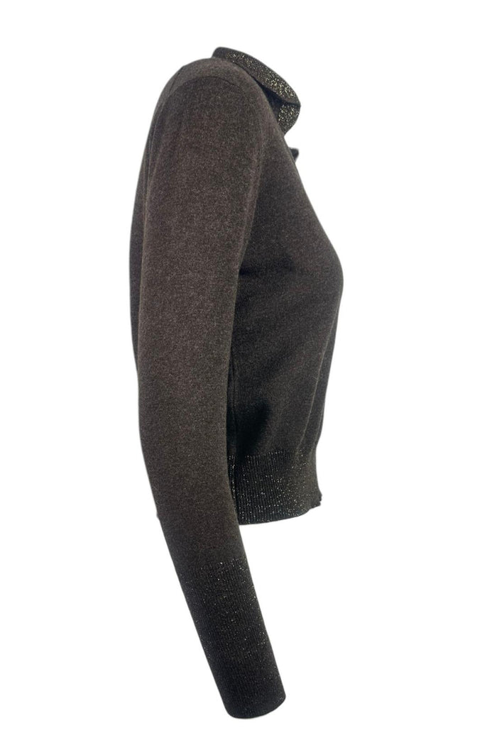 polo donna dettagli lurex marrone