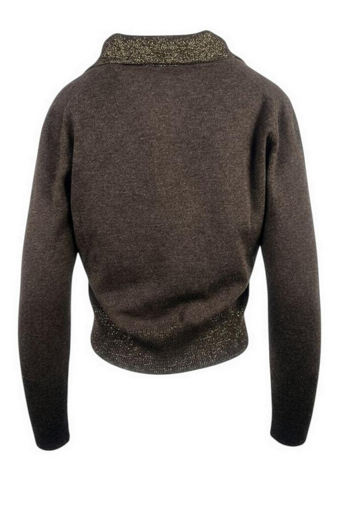 polo donna dettagli lurex marrone