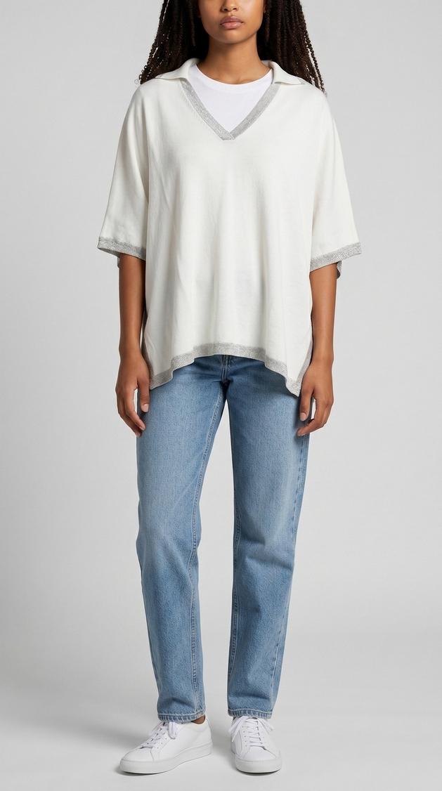 polo donna over dettagli lurex avorio