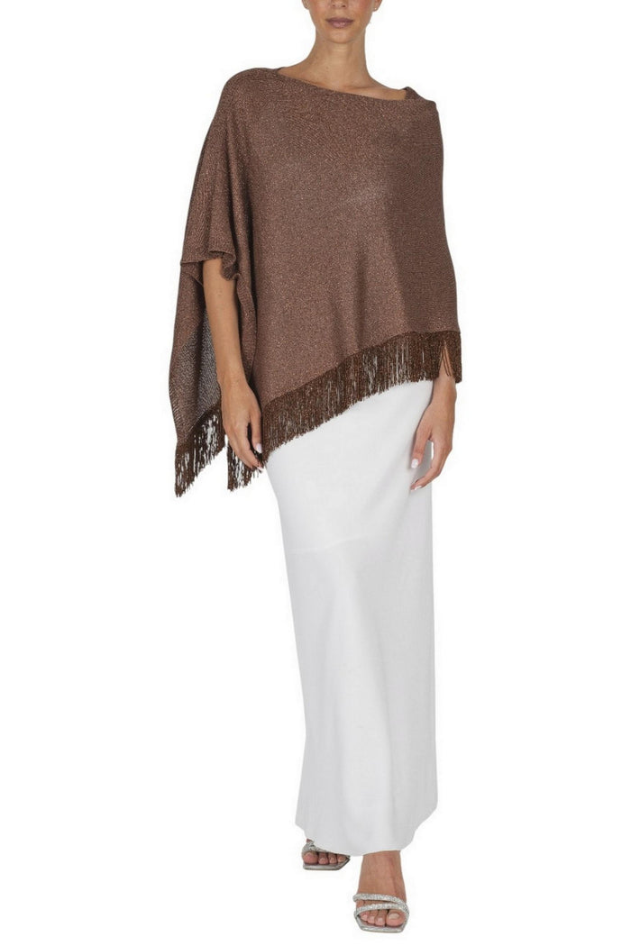 poncho donna con frange bronzo