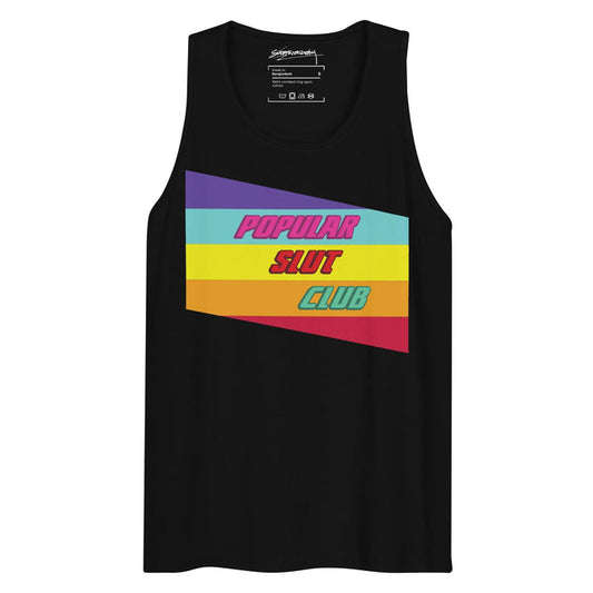 Against a midnight black base, a retro-inspired graphic features a diagonal stack of amethyst purple, aquamarine blue, canary yellow, tangerine orange, and raspberry red bands. Contact us with accessibility feedback, we'd love to help!