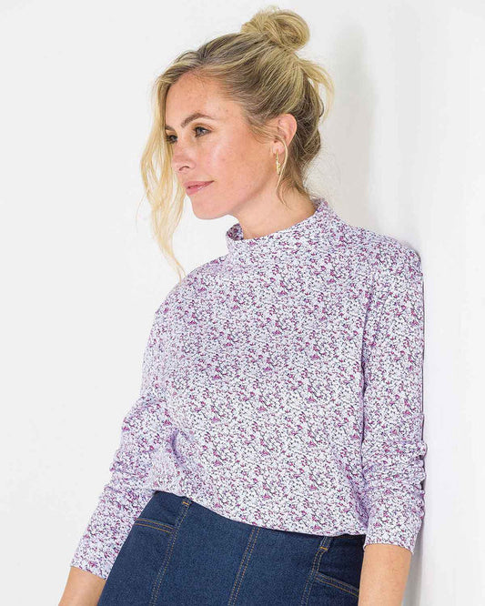Kylie Floral Pure Cotton Turtle Neck Top - The Classic Boutique