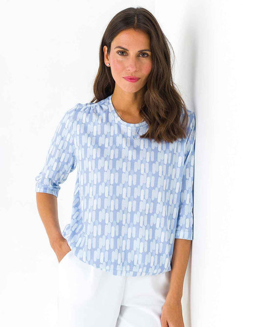 Rachel Patterned 3/4 Sleeved Cotton Blouson Top - The Classic Boutique