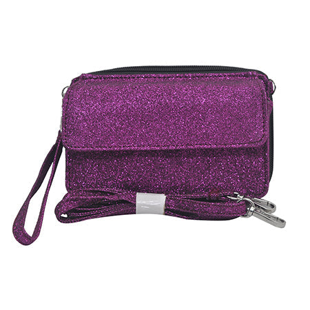 purple glitter all-in-one wallet, NGIL wallet, cheer wallet, dance wallet, gymnastics wallet, sports wallet, competition travel wallet, glitter wristlet wallet, crossbody wallet purse, wallet with phone pocket, wallet with card slots, glitter travel organizer, canvas glitter wallet, team mom wallet, coach accessory wallet, all-in-one glitter purse, zippered wallet bag, small glitter crossbody, sparkle wallet for girls, competition day wallet, dance mom wallet, cheer coach wallet