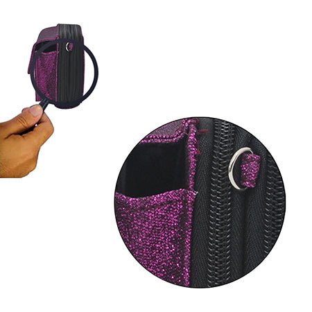 violet glitter all-in-one wallet, NGIL wallet, cheer wallet, dance wallet, gymnastics wallet, sports wallet, competition travel wallet, glitter wristlet wallet, crossbody wallet purse, wallet with phone pocket, wallet with card slots, glitter travel organizer, canvas glitter wallet, team mom wallet, coach accessory wallet, all-in-one glitter purse, zippered wallet bag, small glitter crossbody, sparkle wallet for girls, competition day wallet, dance mom wallet, cheer coach wallet