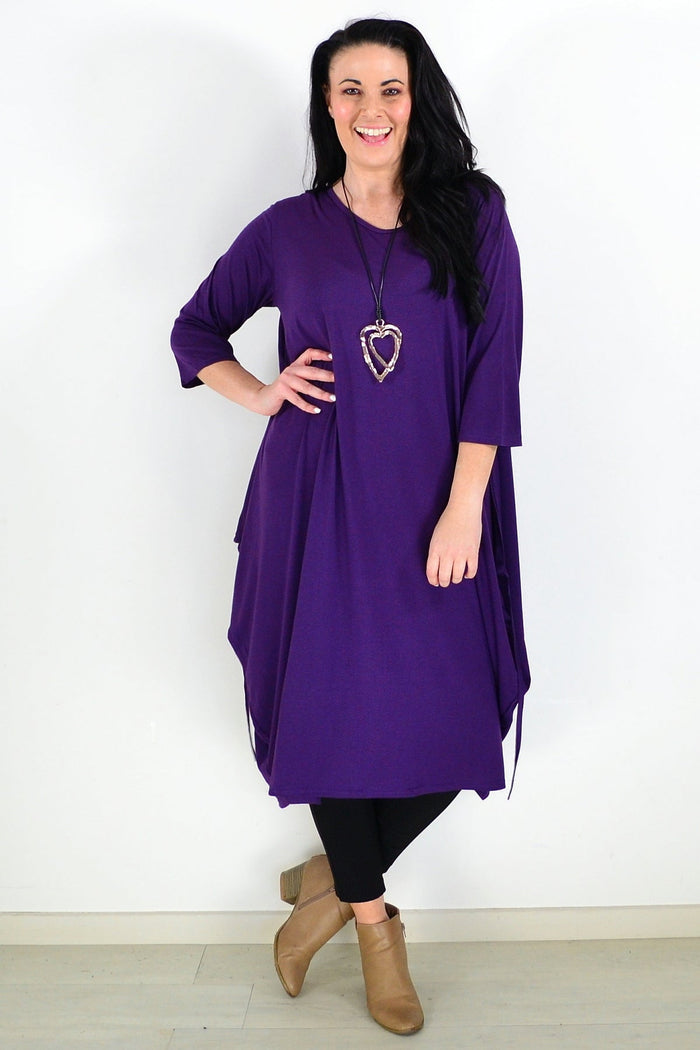 Purple Lilia Whispers relaxed oversized tunic dress with flowing fabric and casual fit, perfect for comfortable everyday wear.