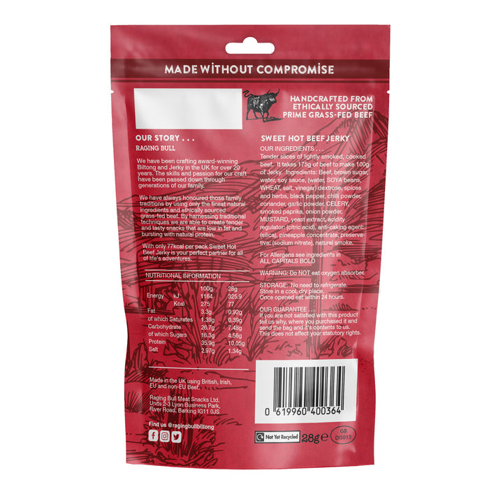 Raging Bull Sweet Hot Grass Fed Beef Jerky 28g