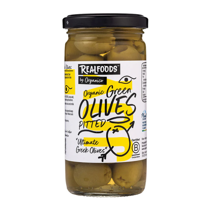 Realfoods by Organico Green Pitted Olives 230g