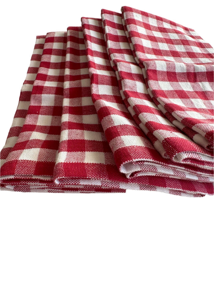 Stack of red and white checked Gingham Cotton Napkin Set of 4 - ANNIE.G