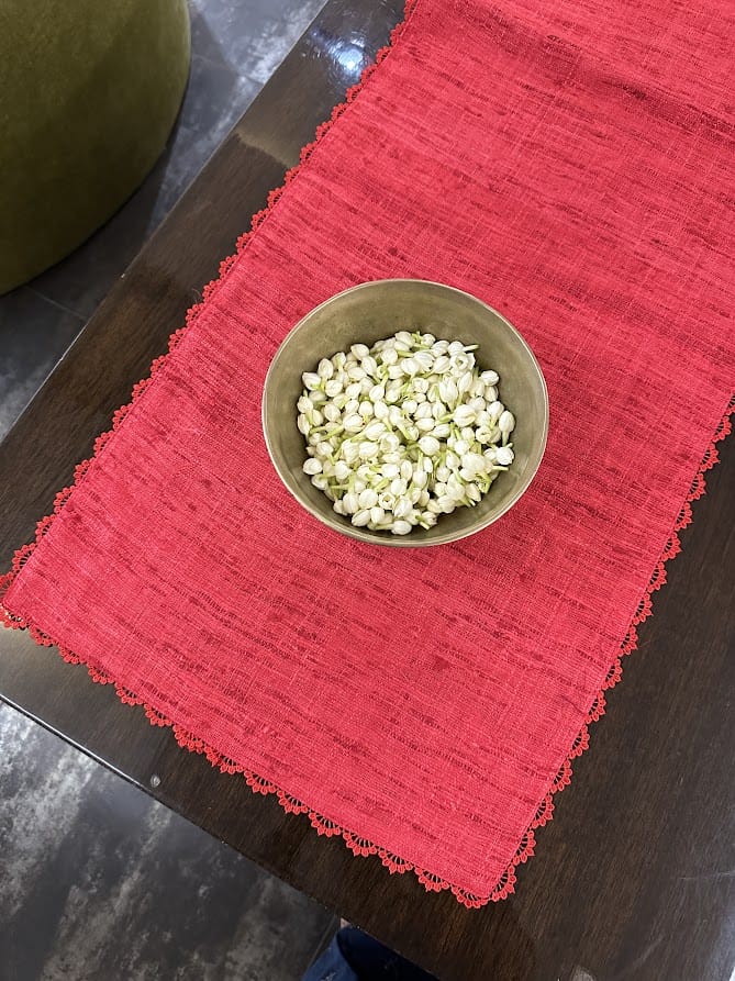 Red linen table runner