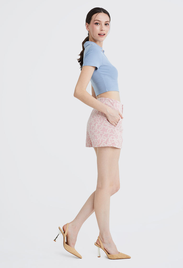 Ribbed Collared Cropped Top