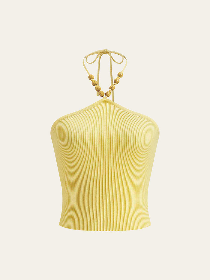Ribbed Knit Halter Crop Top