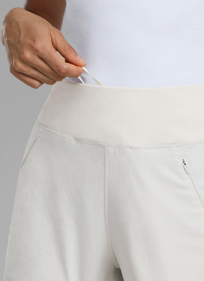 CRZ YOGA Women's Hiking Ripstop Mid-Rise Hiking Shorts Zip Pockets 4'' Milky White