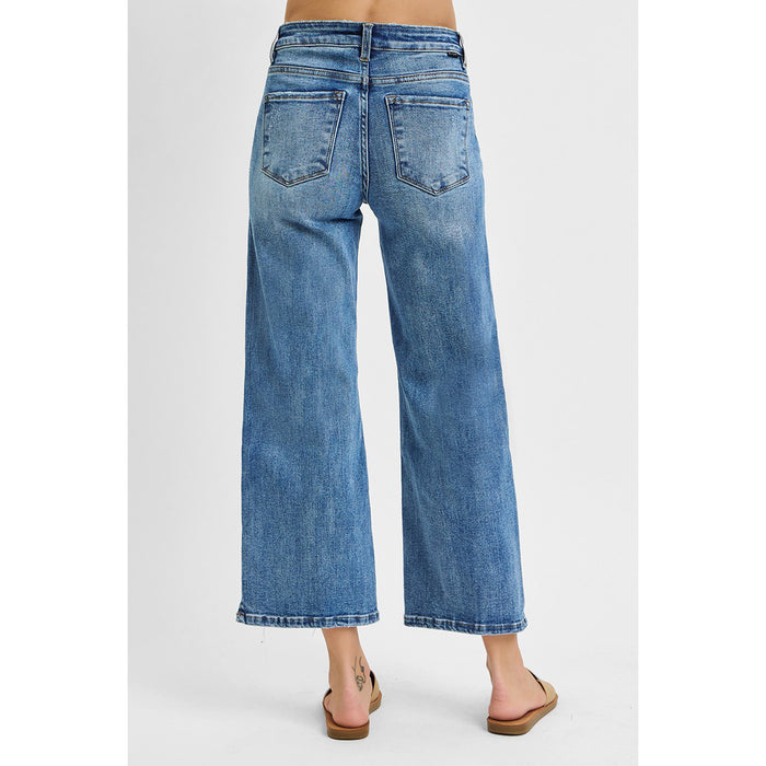 Risen - High Rise, Crop Wide Leg, Side Slit w Fray Hem Jeans 5590 - Medium Blue