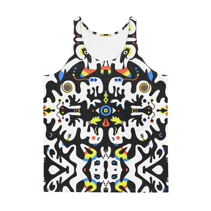 This mesmerizing design mimics a psychedelic inkblot test, mirroring surreal doodle-style entities in high-contrast inky void black and stark cloud white. Contact us with accessibility feedback, we'd love to help!