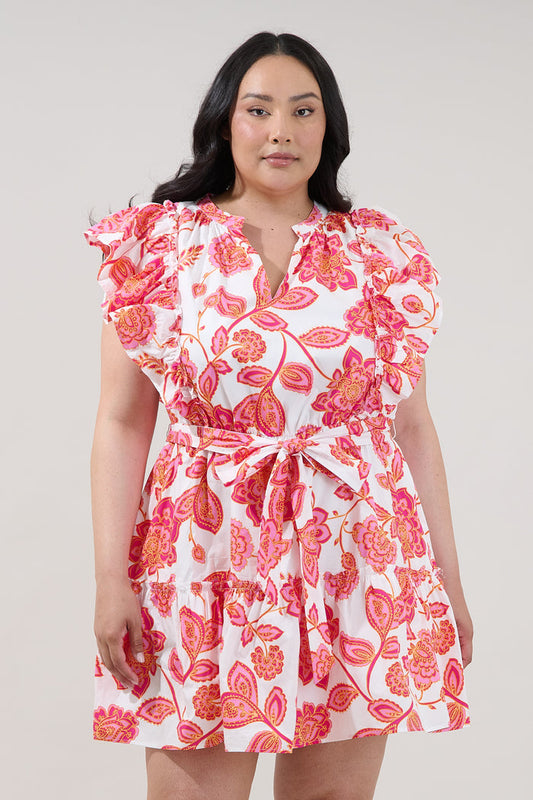 Rosy Ruffle Mini Dress Arely Floral Curve