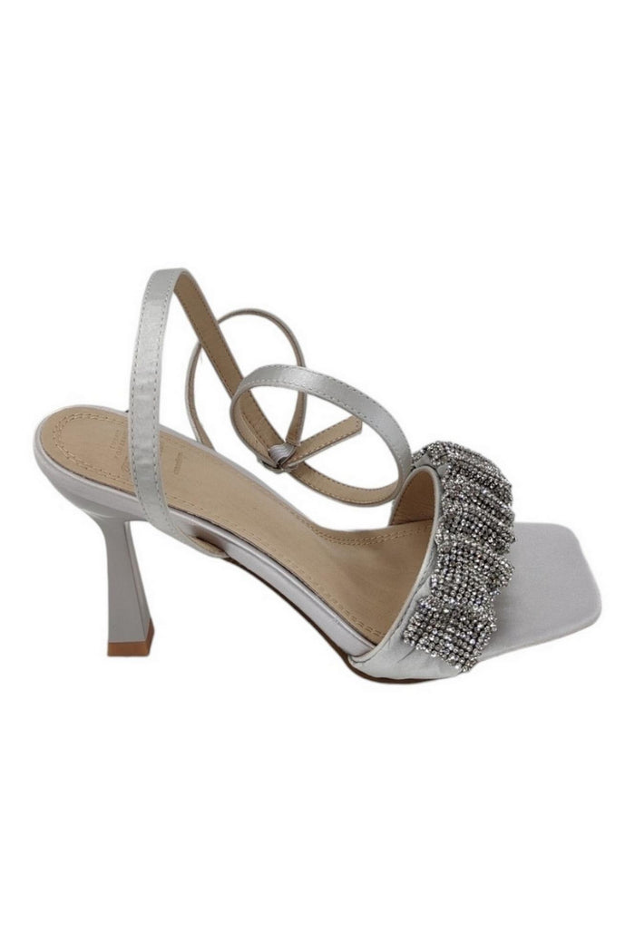 sandalo donna argento con fascia strass