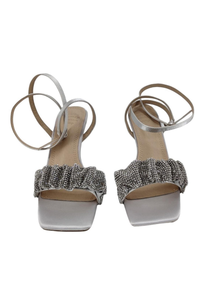 sandalo donna argento con fascia strass