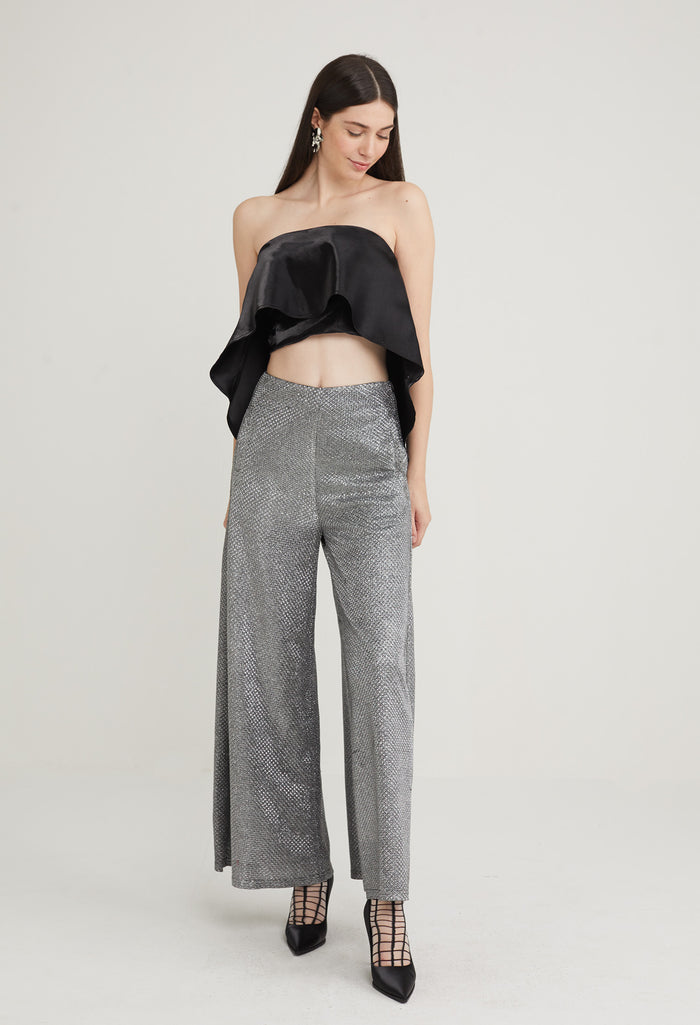 Satin Drop Hem Strapless Top
