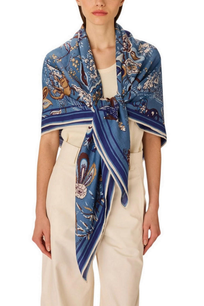 sciarpa donna 130x130 fantasia pagode blu