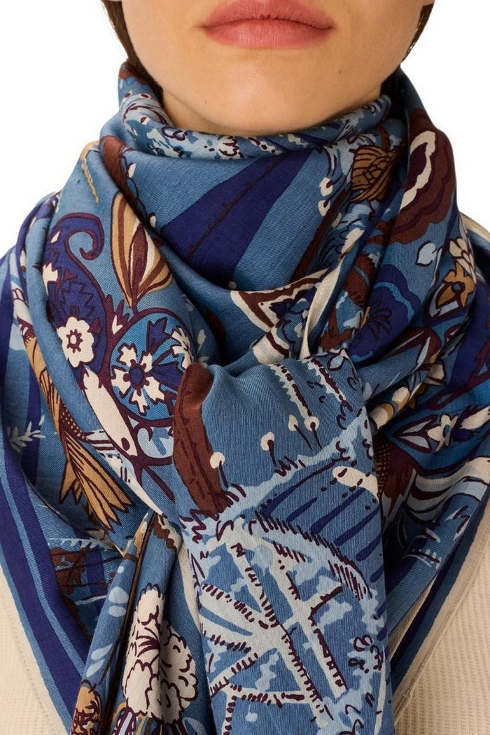 sciarpa donna 130x130 fantasia pagode blu