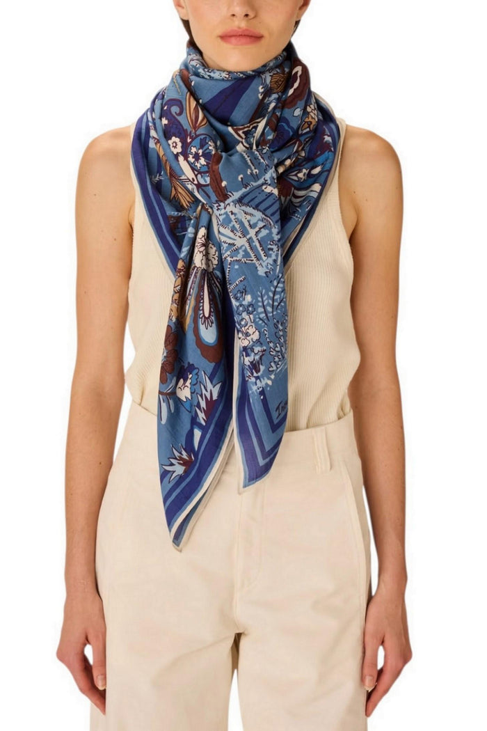 sciarpa donna 130x130 fantasia pagode blu