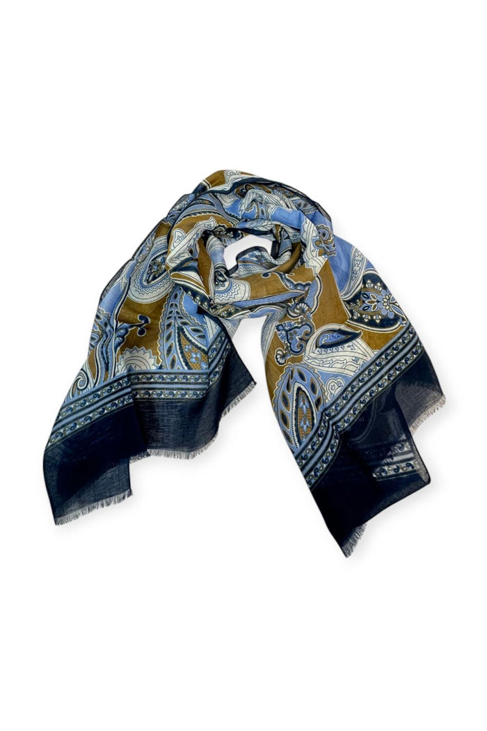 sciarpa donna fantasia paisley blu e beige