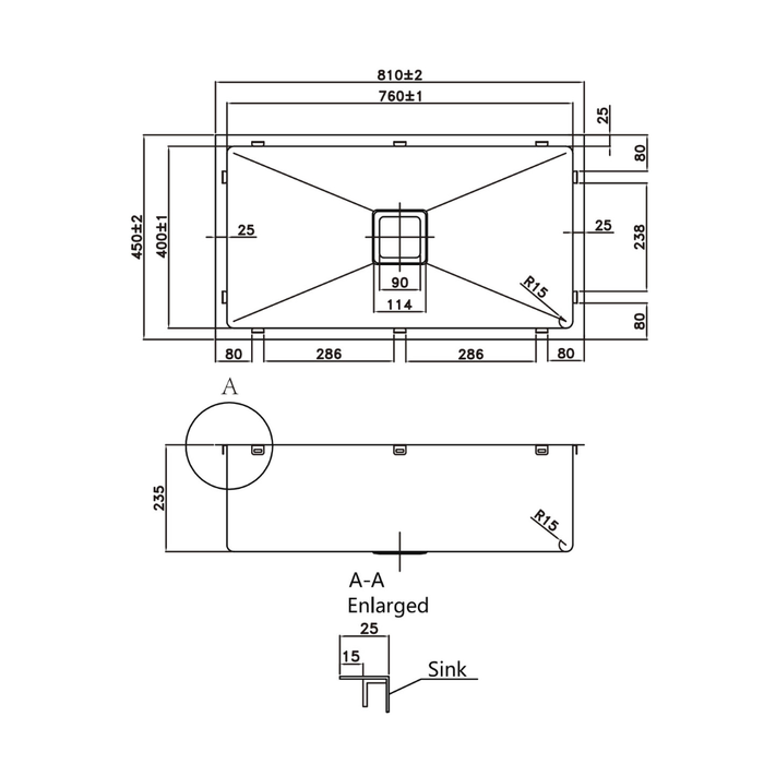 Seamless Metal Kitchen Basin  810*450*235mm