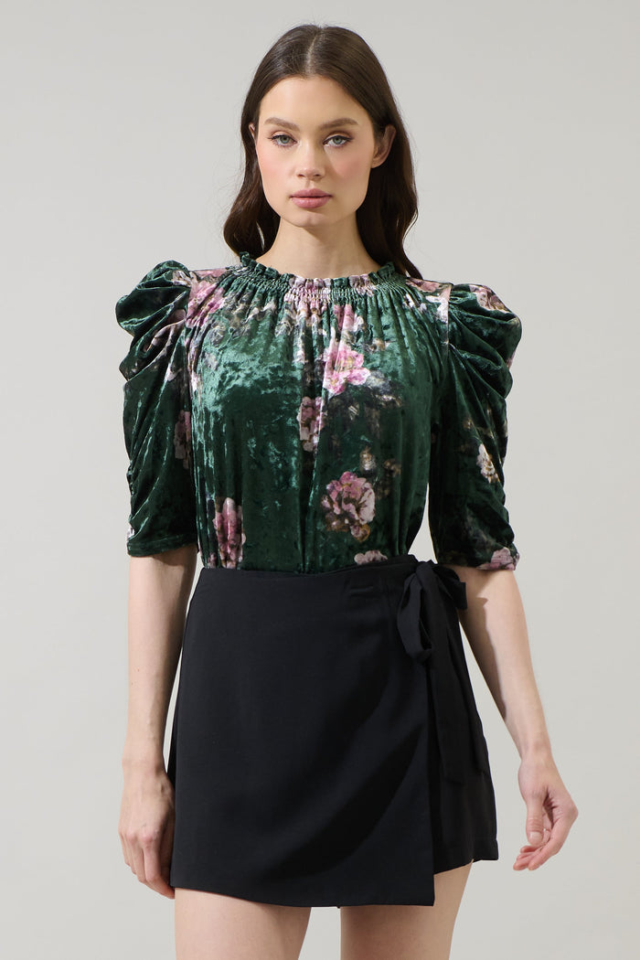 Sharon Floral Velvet Drape Sleeve Top