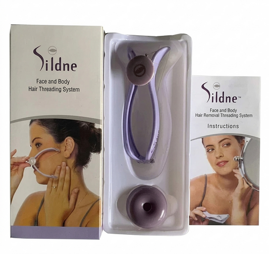 Sildne face and body hair removal threading system with packaging and instructions