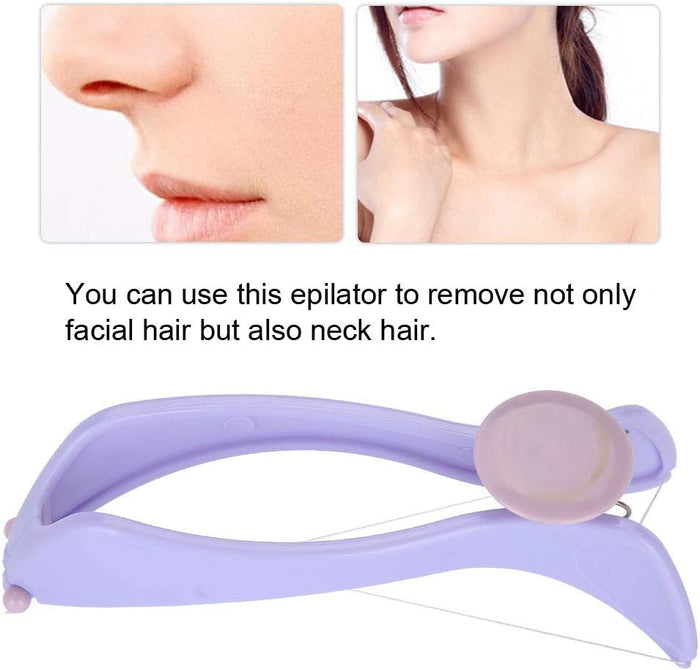 Epilator for facial and neck hair removal with close-up images of a woman's face and neck.