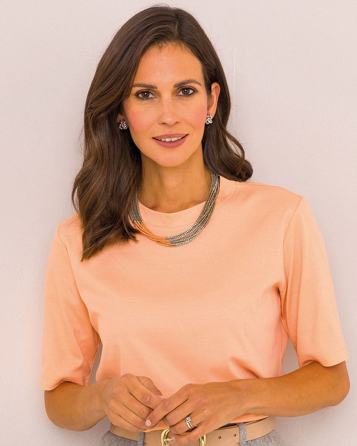 Silky Cotton Crew Neck Top - Papaya - The Classic Boutique