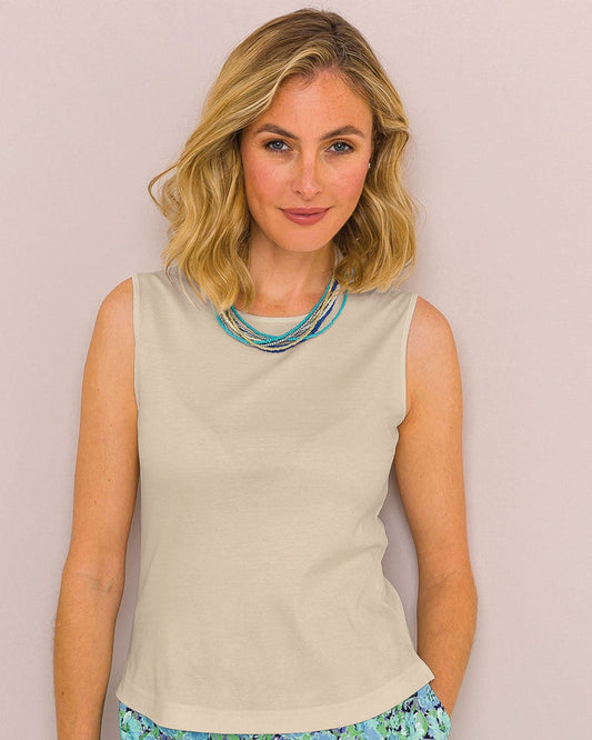 Silky Cotton Sleeveless Top - Champagne - The Classic Boutique