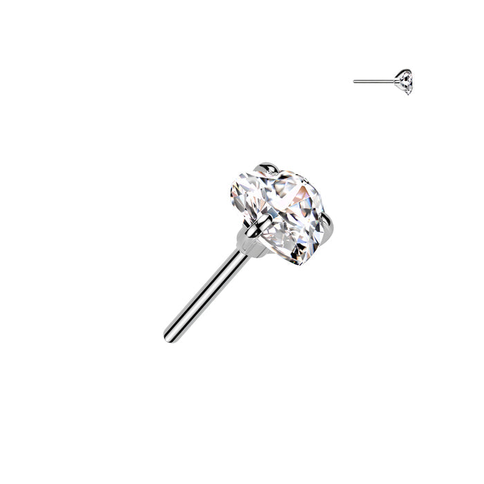 Silver CZ Heart Titanium Threadless Top