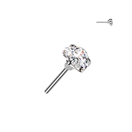 Silver CZ Heart Titanium Threadless Top