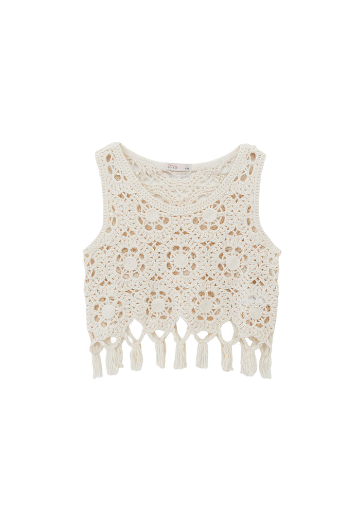 Sleeveless Blouse With Crew Neck - ALMOND MILK