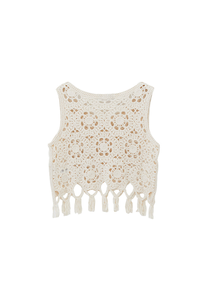 Sleeveless Blouse With Crew Neck - ALMOND MILK