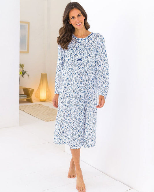 Slenderella Blanche Floral Long Sleeve Cotton Nightdress - Image 1 - The Classic Boutique