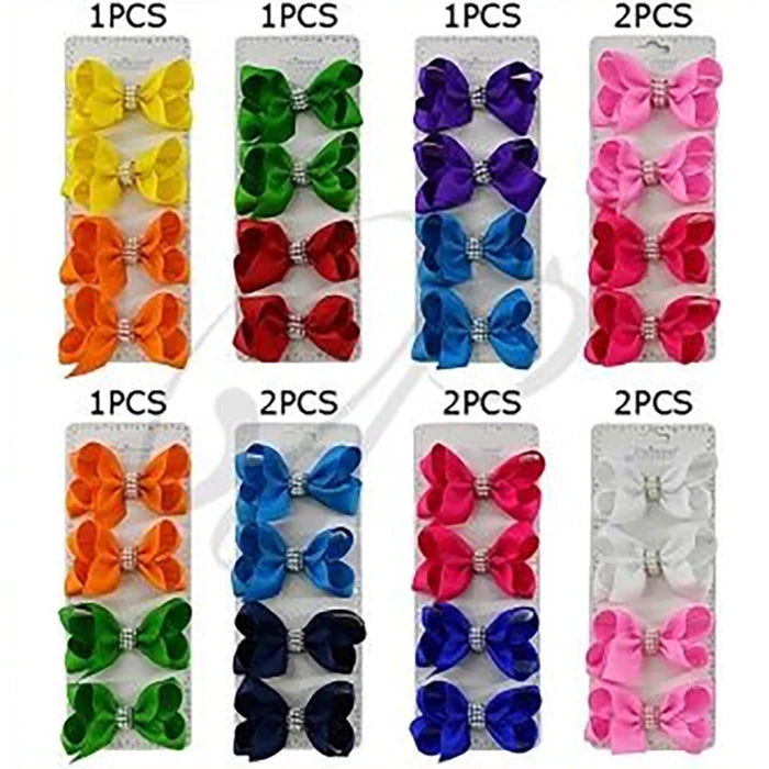 Sparkling Rhinestone Grosgrain Ribbon Bow Clips – 4-Piece Set (HCM-10220R)