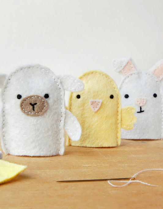 Spring Animal Finger Puppets Felt Craft Sewing Kit, Clara and Macy