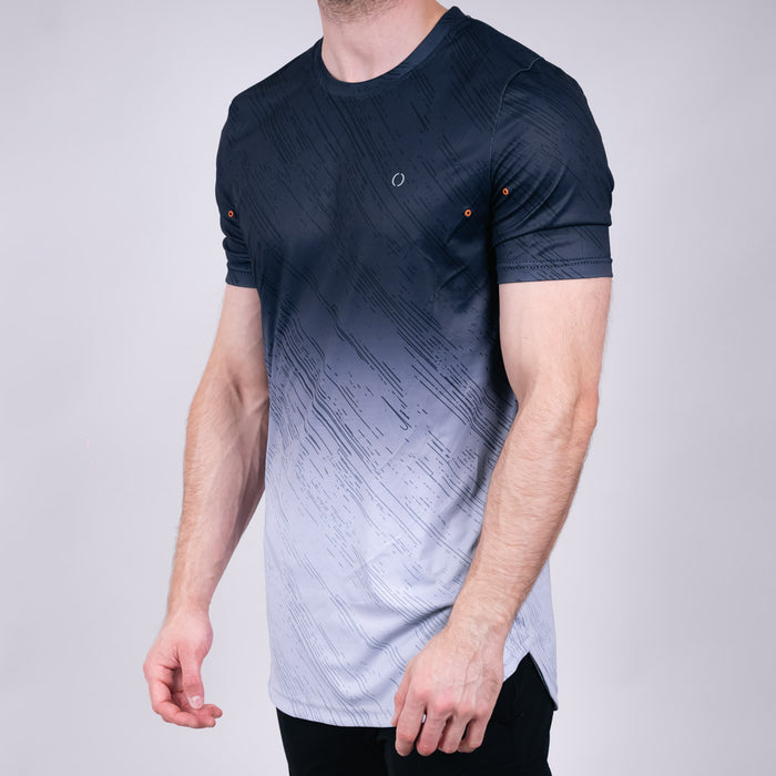 St John Curved Hem Crew Neck T-Shirt - Jet Black & Vapour Blue